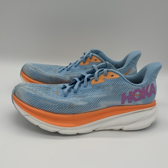 HOKA CLIFTON 9 BLUE/ORANGE WOMEN’S REGULAR ATHLETIC SHOES‎ - Picture 2 of 8